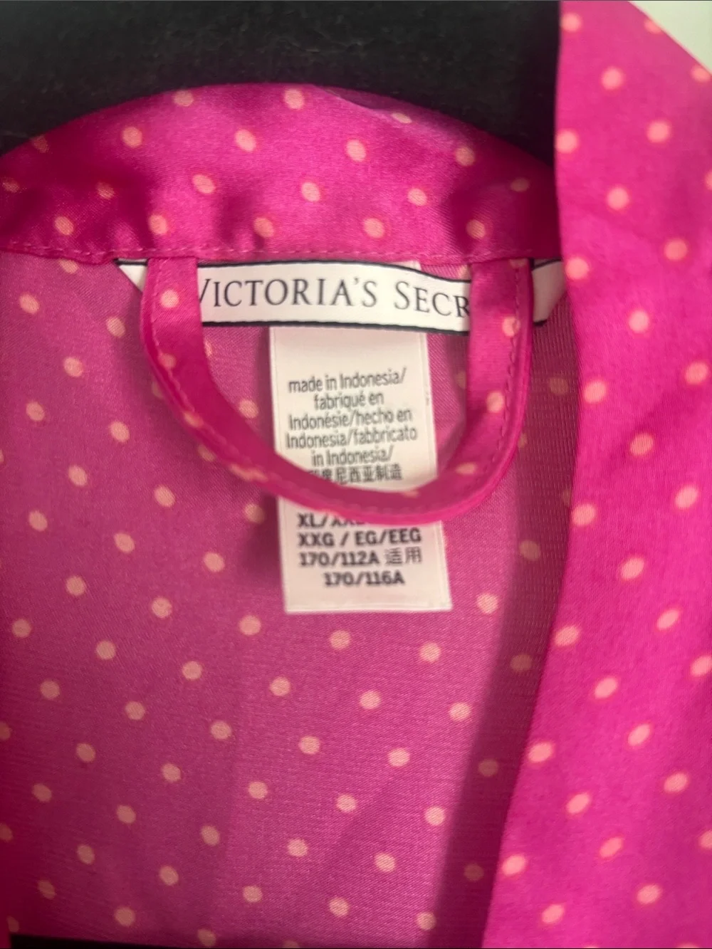 Victoria’s Secret Fuschia Pink Dot Satin Ruffle Robe Hot Pink Kimono Size XL/XXL